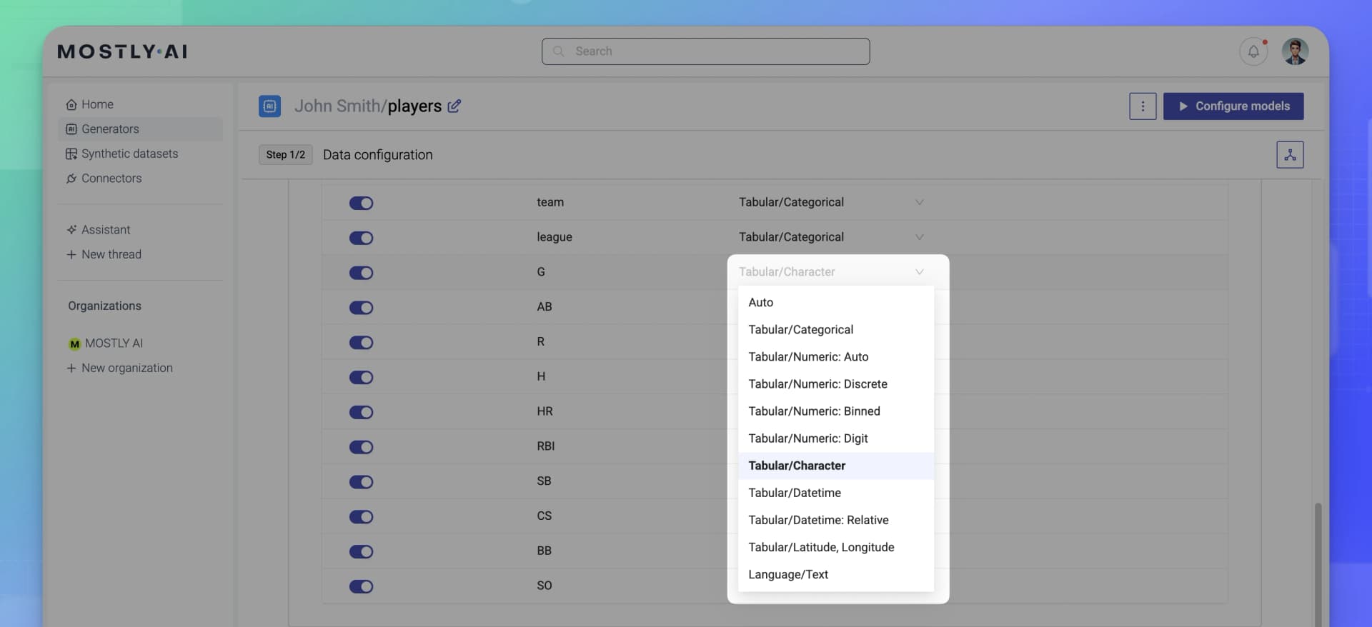 Columns with codes - use Character column type