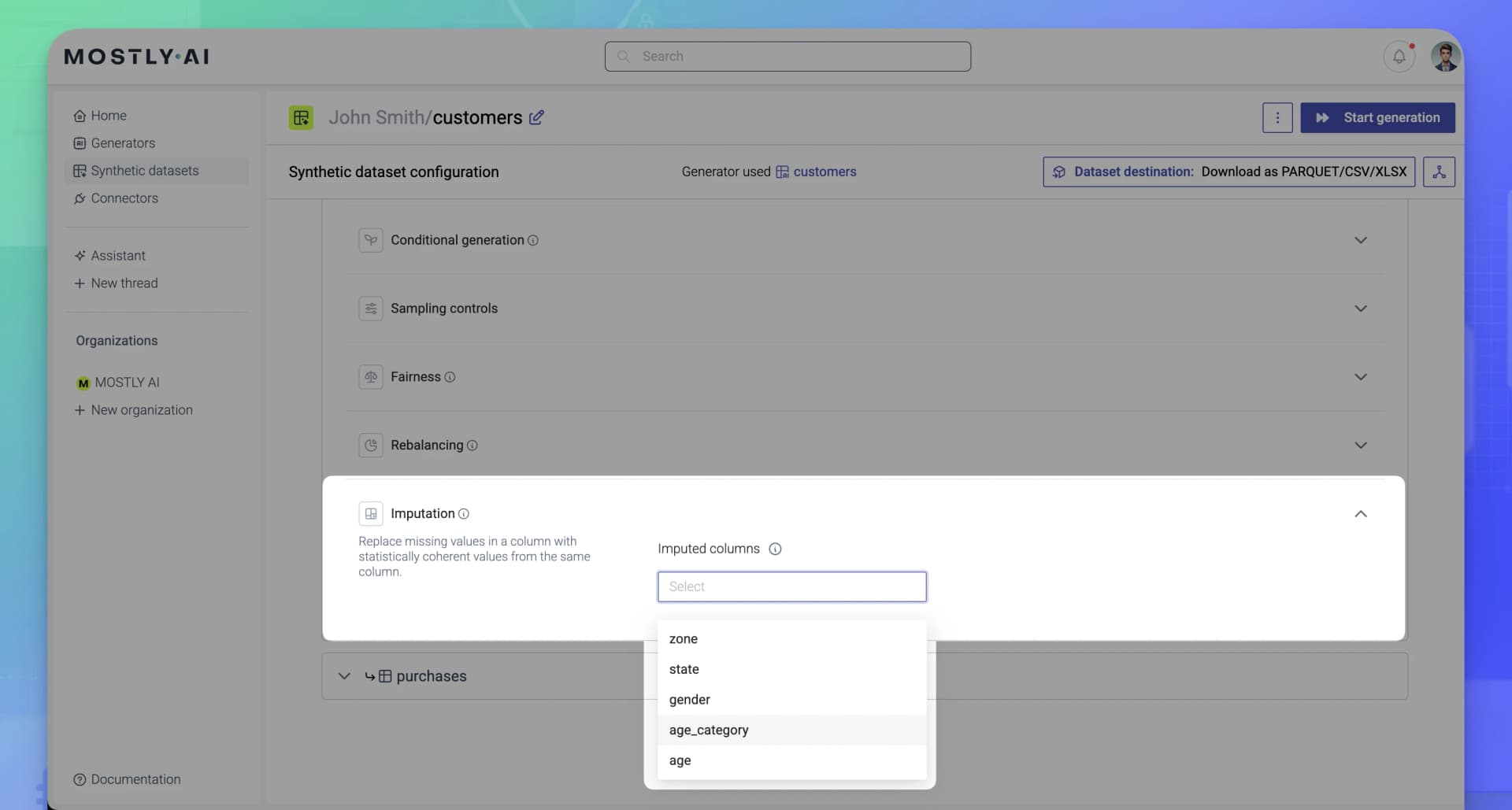 MOSTLY AI - Synthetic datasets - Impute columns